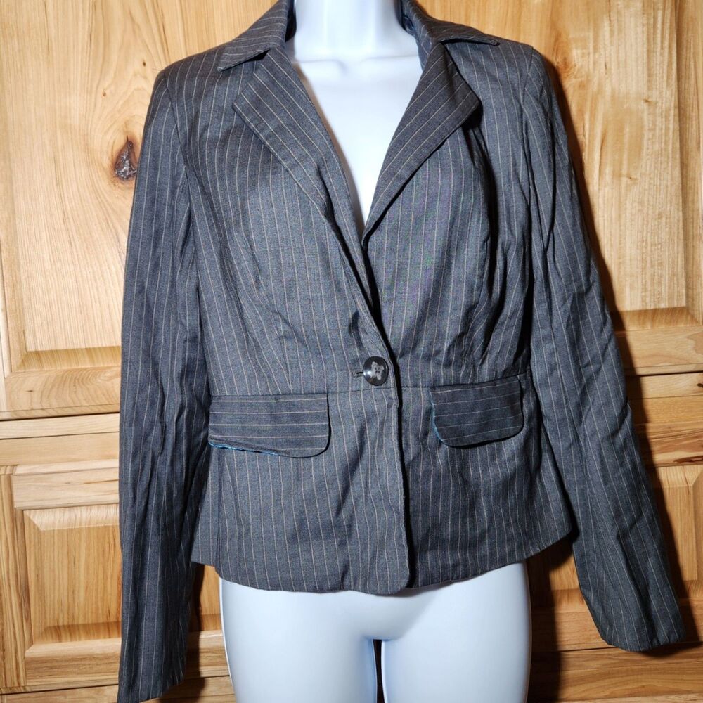 Merona Women’s Blazer Size 6 Gray Striped Dressy Career Jacket